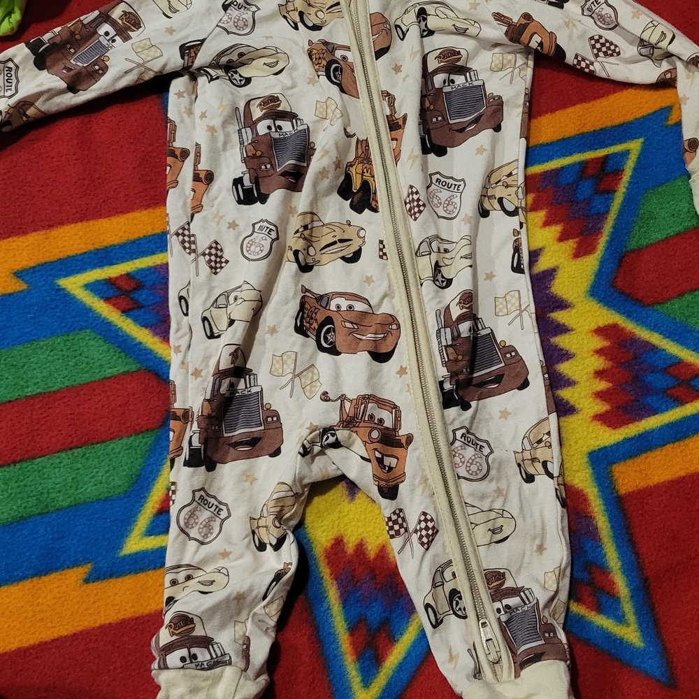 Disney Cars Print Kids Footie - Cream and Brown